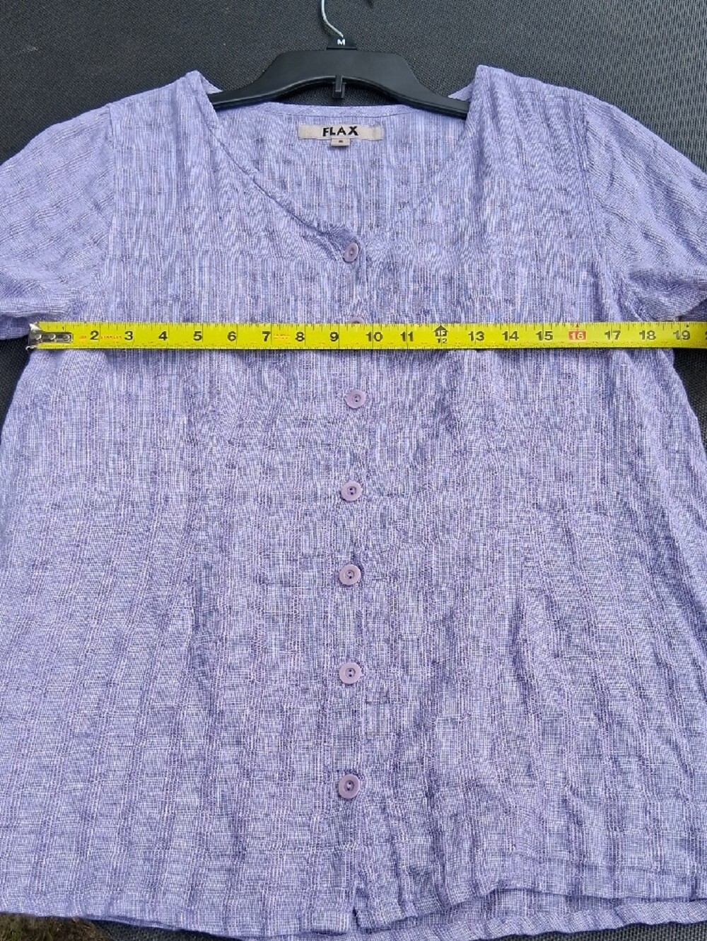 Flax Lavender/Purple Linen Button-Front Short Sleeve Top - Picture 8 of 11